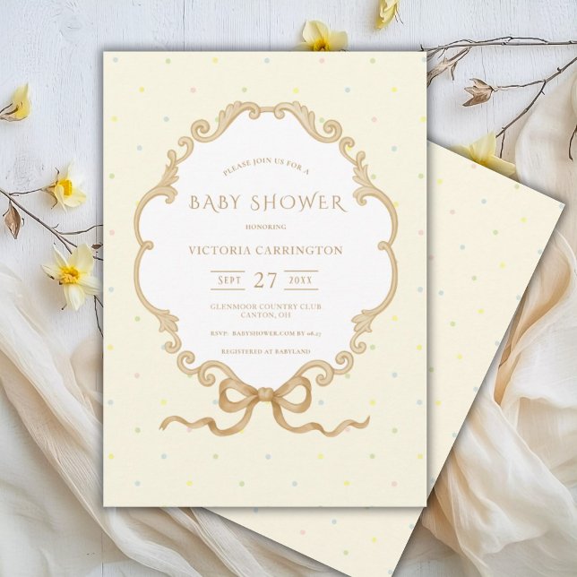 Vintage Polka Dot Yellow Watercolor Baby Shower Invitation (Creator Uploaded)