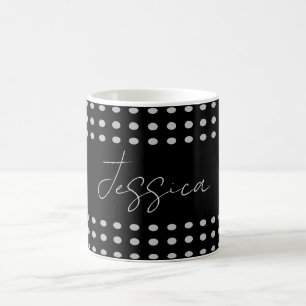 Vintage Polka Dots Black Grey Colour Retro Name Coffee Mug
