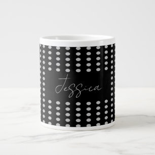 Vintage Polka Dots Black Grey Colour Retro Name Large Coffee Mug