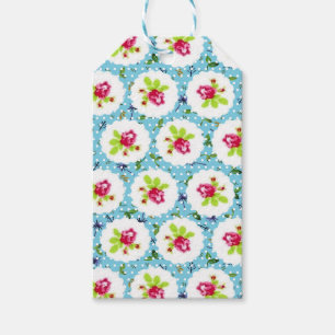 Vintage Polka Dots Greenery Red Rose Flowers Gift Tags