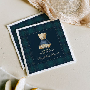 Vintage Polo Bear Tartan Baby Shower Napkin
