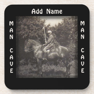 Vintage Polo Horse Photograph Man Cave Coaster