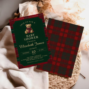 Vintage Polo Luxury Plaid Teddy Bear Baby Shower Invitation