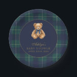 Vintage Polo Teddy Bear Baby Shower Paper Plates<br><div class="desc">Bring timeless charm to your baby shower celebration with this Vintage Polo Teddy Bear Baby Shower Paper Plates — a design inspired by classic style and cozy, preppy elegance. This design features a dapper teddy bear, surrounded by blue, green, and gold accents that evoke a sense of vintage sophistication. Complete...</div>