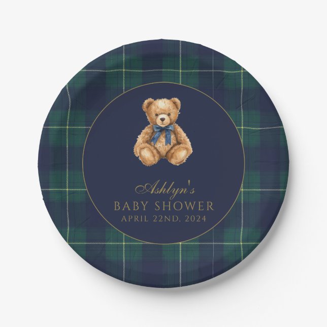 Vintage Polo Teddy Bear Baby Shower Paper Plates (Front)