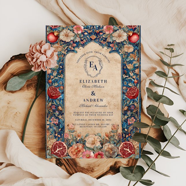Vintage Pomegranate Botanical Wedding Invitation (Creator Uploaded)