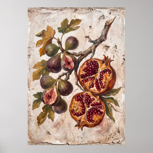 Vintage Pomegranate Fig Botanical Poster