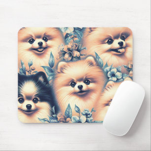 Vintage Pomeranian Dog Illustration Mouse Mat