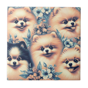 Vintage Pomeranian Dog Illustration Tile