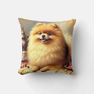 Vintage Pomeranian Dog Painting Cushion