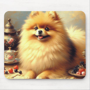 Vintage Pomeranian Dog Painting Mouse Mat