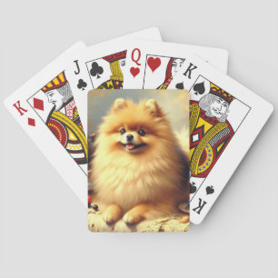 Vintage Pomeranian Dog Painting Playing Cards