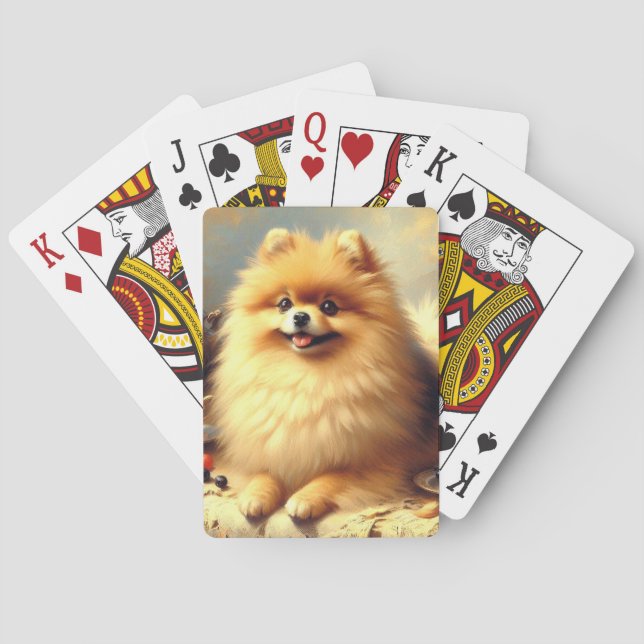 Vintage Pomeranian Dog Painting Playing Cards (Back)