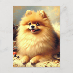 Vintage Pomeranian Dog Painting Postcard
