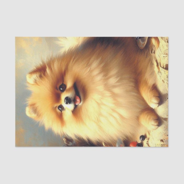 Vintage Pomeranian Dog Painting Tissue Paper (Front)