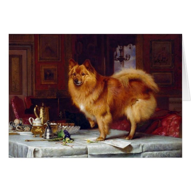 Vintage - Pomeranian Dog & the Breakfast Table, (Front Horizontal)