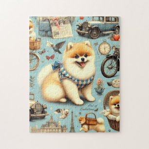 Vintage Pomeranian Seamless Illustration Jigsaw Puzzle