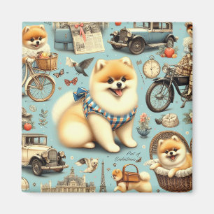 Vintage Pomeranian Seamless Illustration Magnet