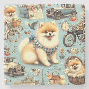 Vintage Pomeranian Seamless Illustration Stone Coaster