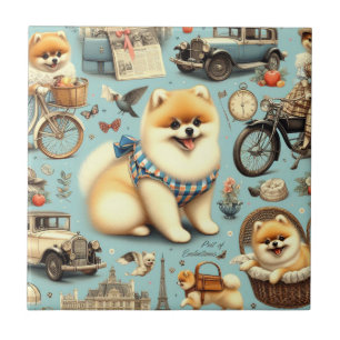 Vintage Pomeranian Seamless Illustration Tile