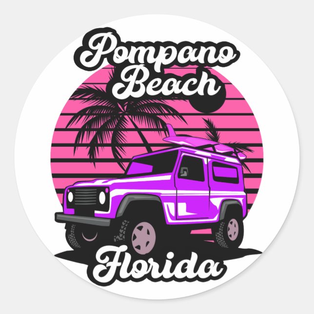 Vintage Pompano Beach Florida Classic Round Sticker (Front)