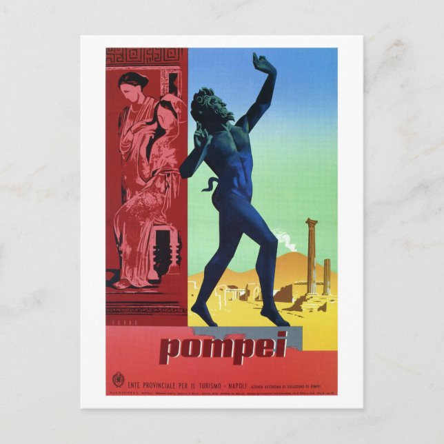 Vintage Pompeii Italian travel poster Postcard (Front)