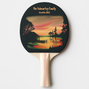 Vintage pond sunset pontoon escape green red ping pong paddle