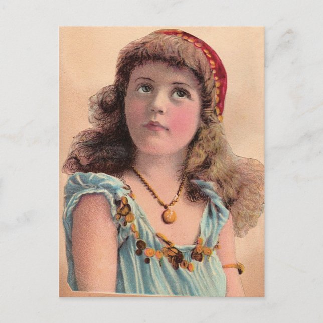 Vintage Pondering Girl Postcard (Front)