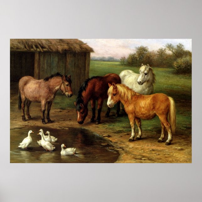 Vintage Ponies And Ducks Farm Animals Poster (Front)