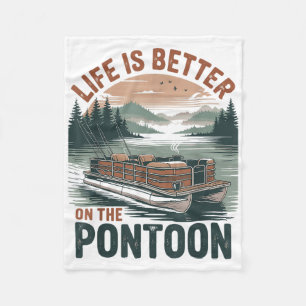 Vintage Pontoon Captain Pontoon Boat Vacation Summ Fleece Blanket