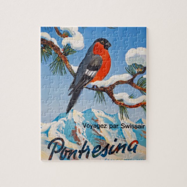 Vintage Pontresina Vacation Swiss Air Switzerland Jigsaw Puzzle (Vertical)