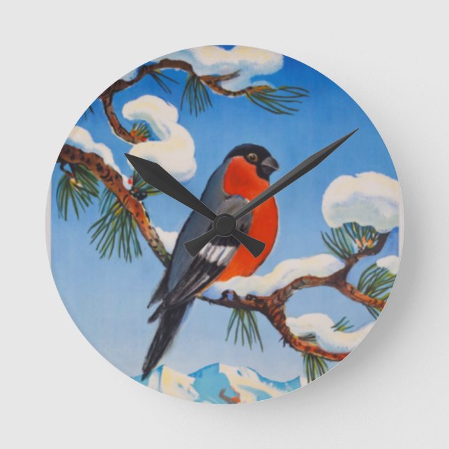 Vintage Pontresina Vacation Swiss Air Switzerland Round Clock (Front)