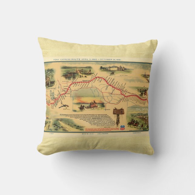 Vintage Pony Express Map Cushion (Front)