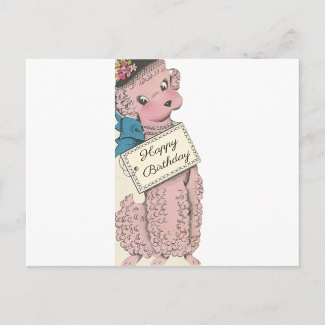 Vintage Poodle Happy Birthday Postcard (Front)
