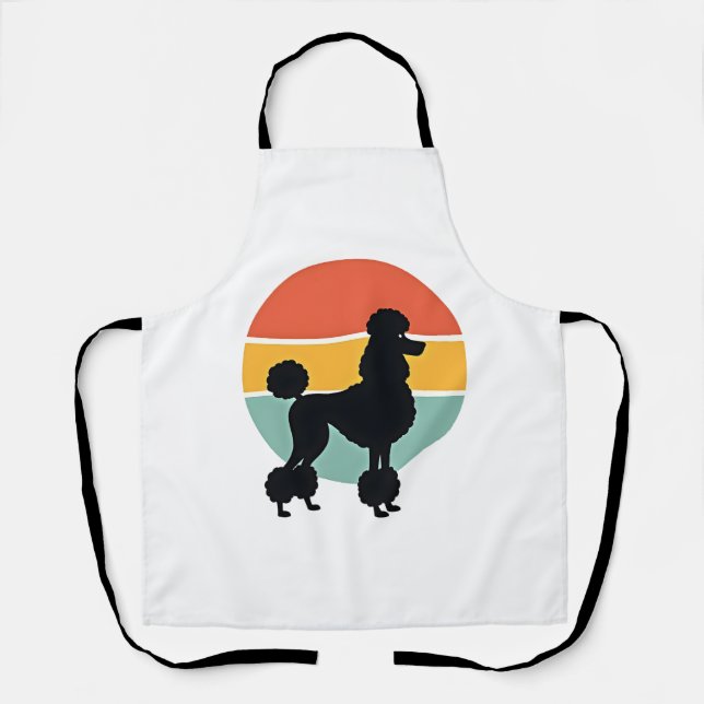 Vintage Poodle Sunset Retro Dog Silhouette Circle  Apron (Front)