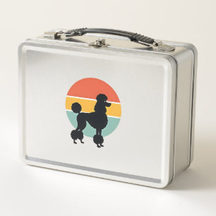 Vintage Poodle Sunset Retro Dog Silhouette Circle Metal Lunch Box