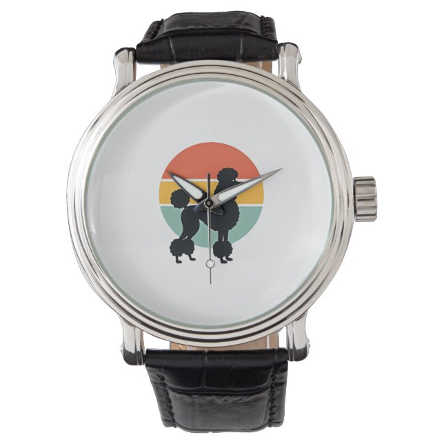 Vintage Poodle Sunset Retro Dog Silhouette Circle  Watch (Front)