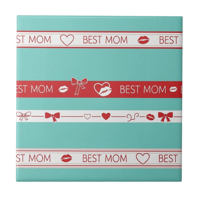 Vintage Pop Art Best Mum Love Pattern Tile (Front)