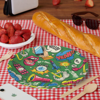 Vintage Pop Art Cartoon Paper Plates