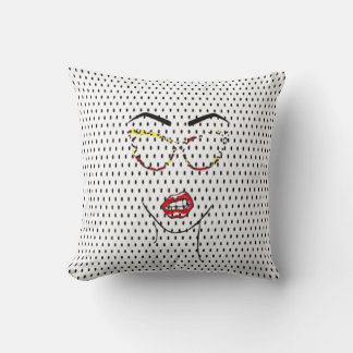 Vintage Pop Art Face Lips Glasses Dots Comic Girl Cushion