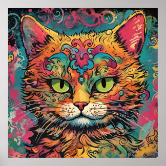 Vintage Pop Art, Louis Wain Style, Beautiful Cat Poster
