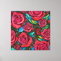 Vintage Pop Art Pattern Roses Flowers  Art Design