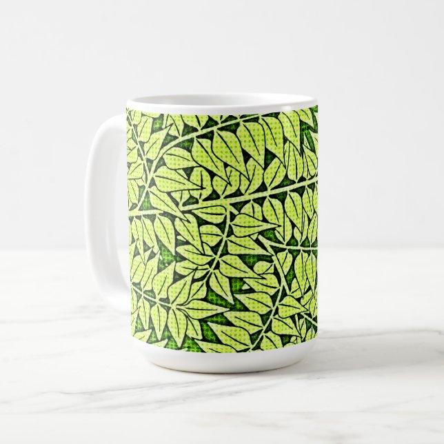 Vintage Pop Art Style Green Leaf Mug Cup (Front Left)