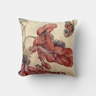 Vintage Poppies and Butterflies Cushion
