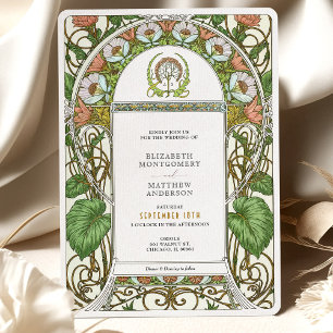 Vintage Poppies Art Nouveau Wedding Invitation