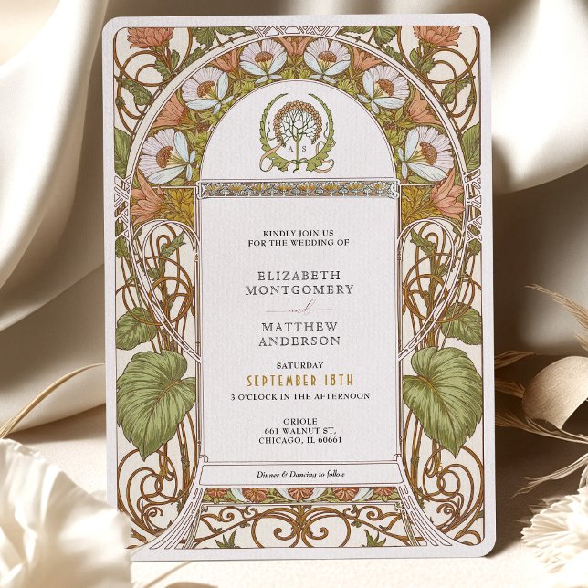 Vintage Poppies Art Nouveau Wedding Invitation (Creator Uploaded)