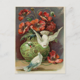Vintage Poppies & Birds Postcard