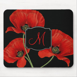 Vintage Poppies Botanical with Monogram Mouse Mat