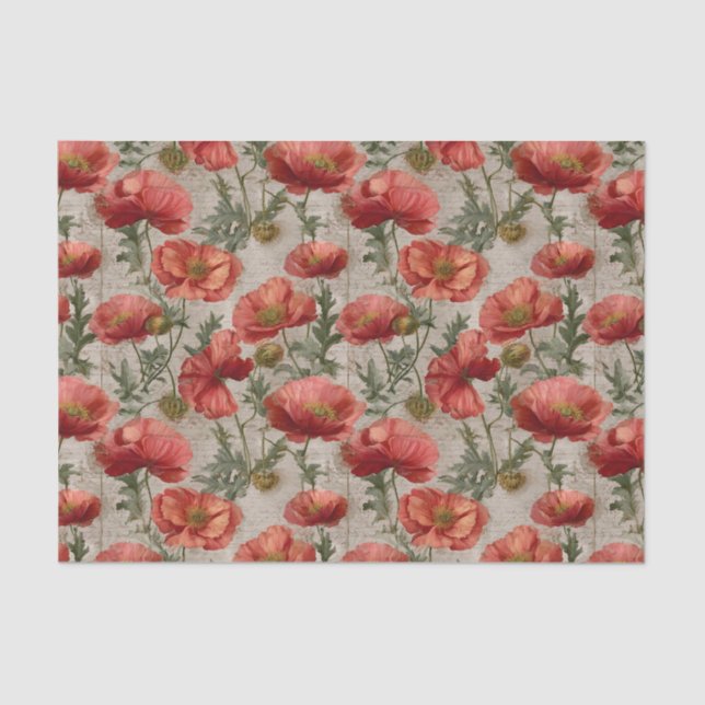 Vintage Poppies Decoupage Tissue Paper (Front)