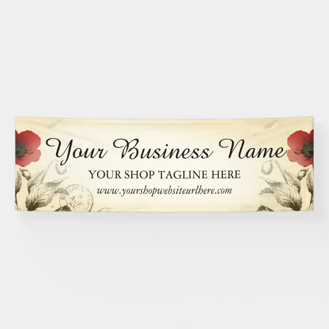 Vintage Poppies Ephemera Banner (Horizontal)
